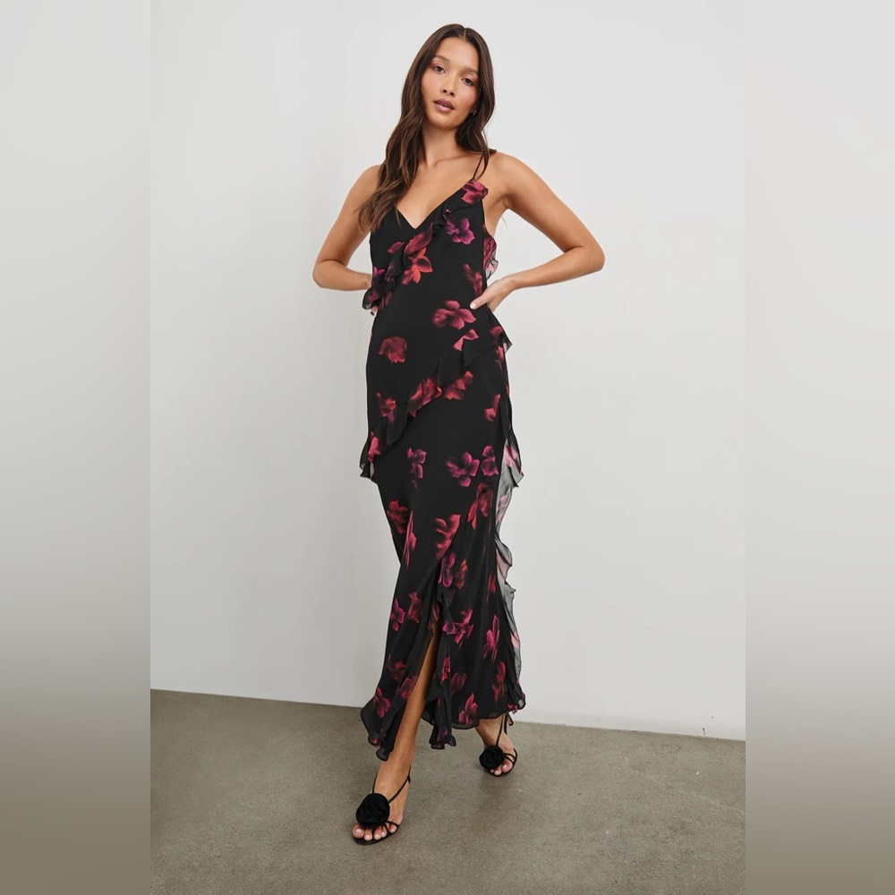 Rails Black and Pink Ruffled Maxi Gown